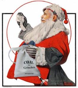 Obama as Santa Claus with Lumps of Coal for Grinches