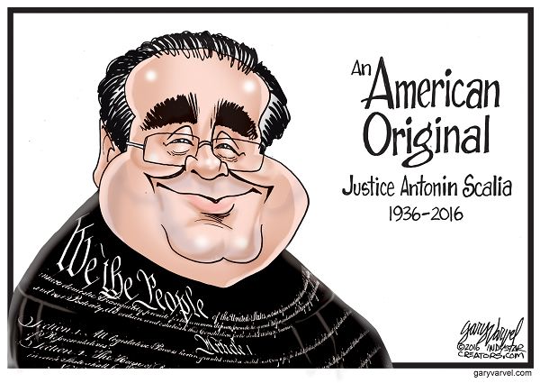Supreme Court Justice Antonin Scalia has died. I wrapped him in the Constitution because he said he loved it. He called himself an Originalist and criticized people who believed in a "living Constitution. Scalia once said, "The Constitution is not a living organism; it is a legal document. It says something and doesn't say other things."