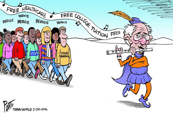 Bruce Plante Cartoon: Bernie and kids nowadays, Democratic Presidential Primary 2016, DNC, Democratic Party, Tulsa Oklahoma, Plante 20160224