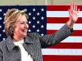 U.S. Democratic presidential candidate Hillary Clinton waves after leading a discussion on gun violence prevention in Hartford, Connecticut