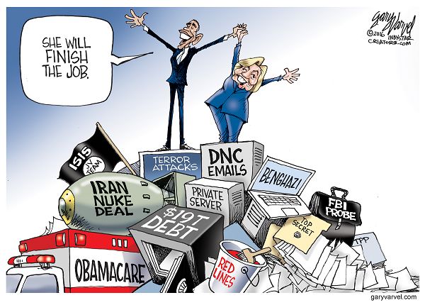 Cartoonist Gary Varvel: The record of President Obama and Hillar