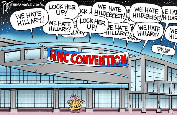 Bruce Plante Cartoon: RNC Convention 2016, Donald J. Trump, GOP, Presidential Campaign 2016, Republican Presidential Candidate, Secretary Hillary Rodham Clinton, Plante 20160721