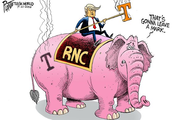 Bruce Plante Cartoon: The Trump Brand, Donald J. Trump, Republican Presidential Candidate 2016, GOP, RNC, Republican National Committee, Republican National Convention 2016, Plante 20160722