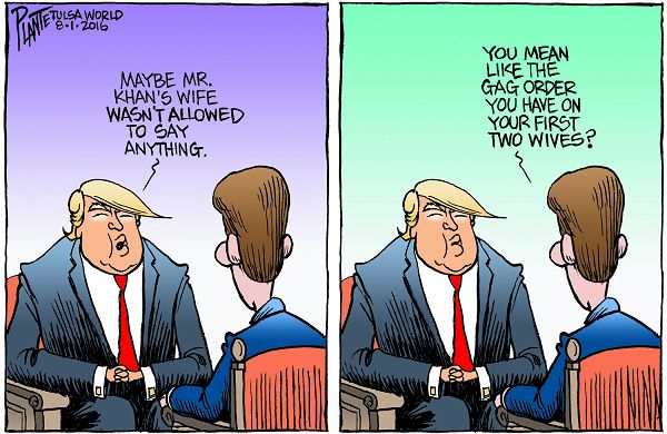 Bruce Plante Cartoon: Trump and Gold Star Mom, Donald J. Trump, Republican Candidate for President 2016, Presidential Campaign 2016, GOP, RNC, Republican Party, Plante 20160802