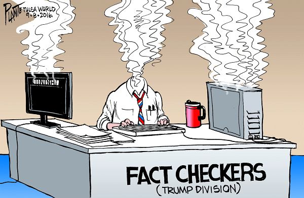 Bruce Plante Cartoon: Trump's Facts, Donald J. Trump, GOP, Republican Presidential Candidate 2016, RNC, Republican Party, Campaign 2016, Fact Checkers, Plante 20160909